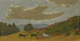 Capre al pascolo in un paesaggio Capre al pascolo in un paesaggio