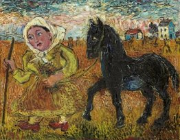 Donna in abito giallo con Black Horse Donna in abito giallo con Black Horse
