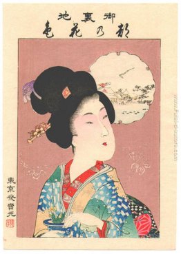 Bijin in possesso di un vaso di fiori Bijin in possesso di un vaso di fiori