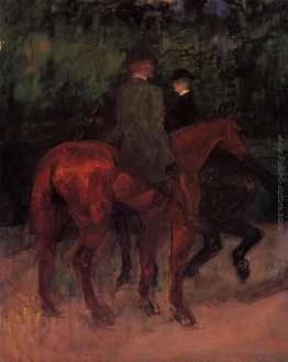 Uomo e Donna a cavallo attraverso i boschi