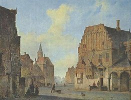 Veduta del vecchio municipio di Arnhem, con elementi di fantasia