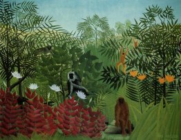 Foresta tropicale con scimmie e Snake