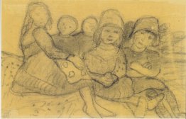 Cinque bambini sul bordo del prato