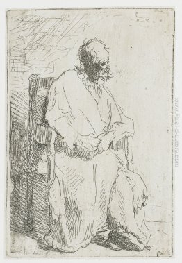 Uomo anziano in un lungo mantello seduta in una poltrona