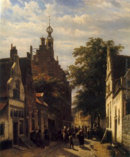 Figure in una strada a Delft