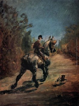 Cavallo e cavaliere con un piccolo cane