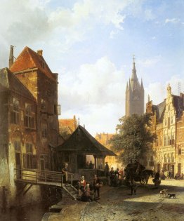 Springer Cornelis figure in una strada a Delft