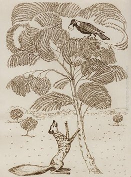 Illustrazione per la favola 'Il Corvo e la Volpe'