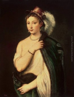 Ritratto di una giovane donna con cappello di piume