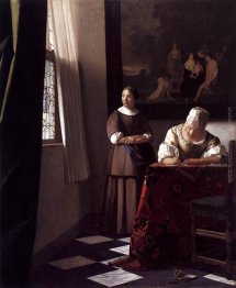 Lady scrittura di una lettera con la sua cameriera