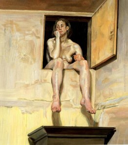 Ragazza che si siede in the Attic Doorway