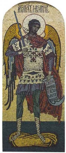 Arcangelo Michele. Mosaico sul lato nord della chiesa della Verg