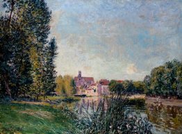 Loing Fiume e chiesa di Moret