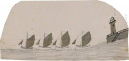 Quattro Barca a vela in partenza dall'imbarcadero con Lighthouse