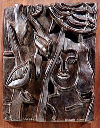 Le foglie della donna (la donna con l'uccello)
