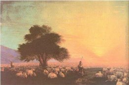 Gregge di pecore con i pastori unset