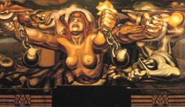Vista di una democrazia murale raffigurante spezzare le catene