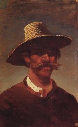 La testa di un contadino ucraino in un cappello di paglia