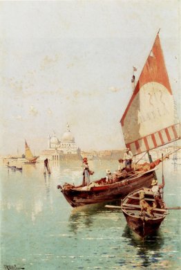 Barca a vela in una laguna di Venezia
