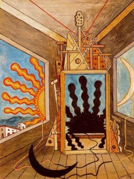 Interno metafisico con il sole che muore