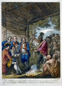 Gli indiani che danno un discorso al colonnello Bouquet in una c