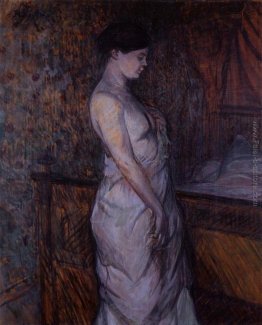 Donna in un Chemise in piedi da un letto (Madame Poupoule)