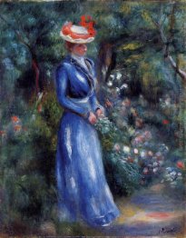 Donna in blu, in piedi nel giardino di Saint-Cloud