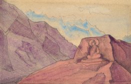 Disegnare con l'immagine di Maitreya, scolpito su una roccia