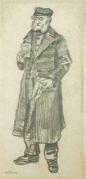L'uomo orfano lungo cappotto, vetro e fazzoletto