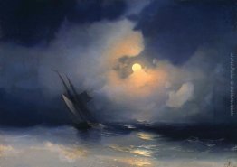 Tempesta in mare su una notte di luna