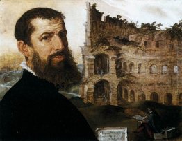 Autoritratto del pittore con il Colosseo sullo sfondo