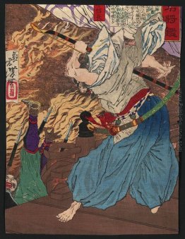 Oda Nobunaga lotta con un altro guerriero che bussa giù da un pa