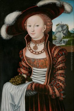 Ritratto di una giovane donna con uva e mele