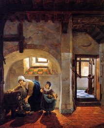 Donna e bambino in cantina