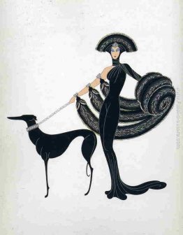Costumi: donna vestita di nero, con pellicce, cappello e cane al