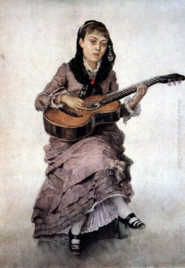 Ritratto della principessa S. A. Kropotkina con la chitarra
