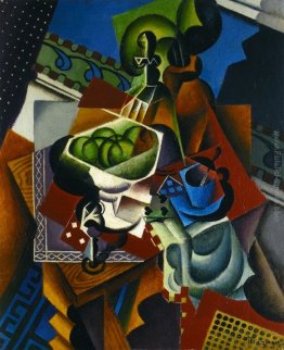 Still life, carte da gioco, tazza di caffè e mele