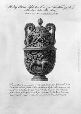 vaso ntique di marmo con vite si intrecciano e pino e la figura