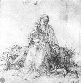 Madonna e bambino sulla riva erbosa