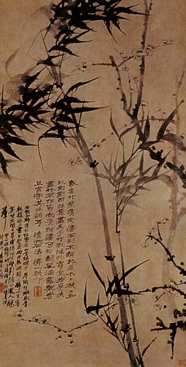 Prunus in fiore e bambù