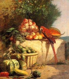 Frutta e verdura con un pappagallo