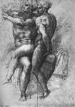Femminile nudo seduto sulle ginocchia di un uomo seduto nudo: Ad