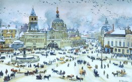La piazza Lubyanskaya in inverno
