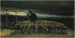 Pastore con un gregge di pecore