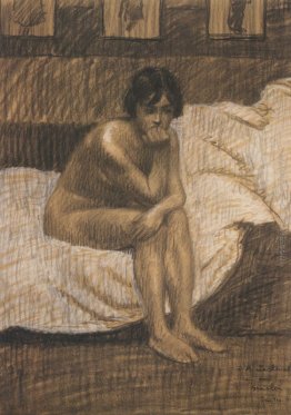 Donna nuda seduta sul letto