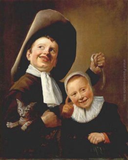 Un ragazzo e una ragazza con un gatto e una anguilla