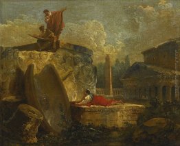 Disegnatori in un paesaggio con rovine antiche Disegnatori in un paesaggio con rovine antiche