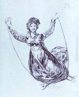 Giovane strega di volo con una corda Giovane strega di volo con una corda