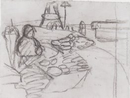 Donna seduta in bancarelle del mercato Donna seduta in bancarelle del mercato