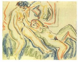 Due nudi femminili in un divano Due nudi femminili in un divano